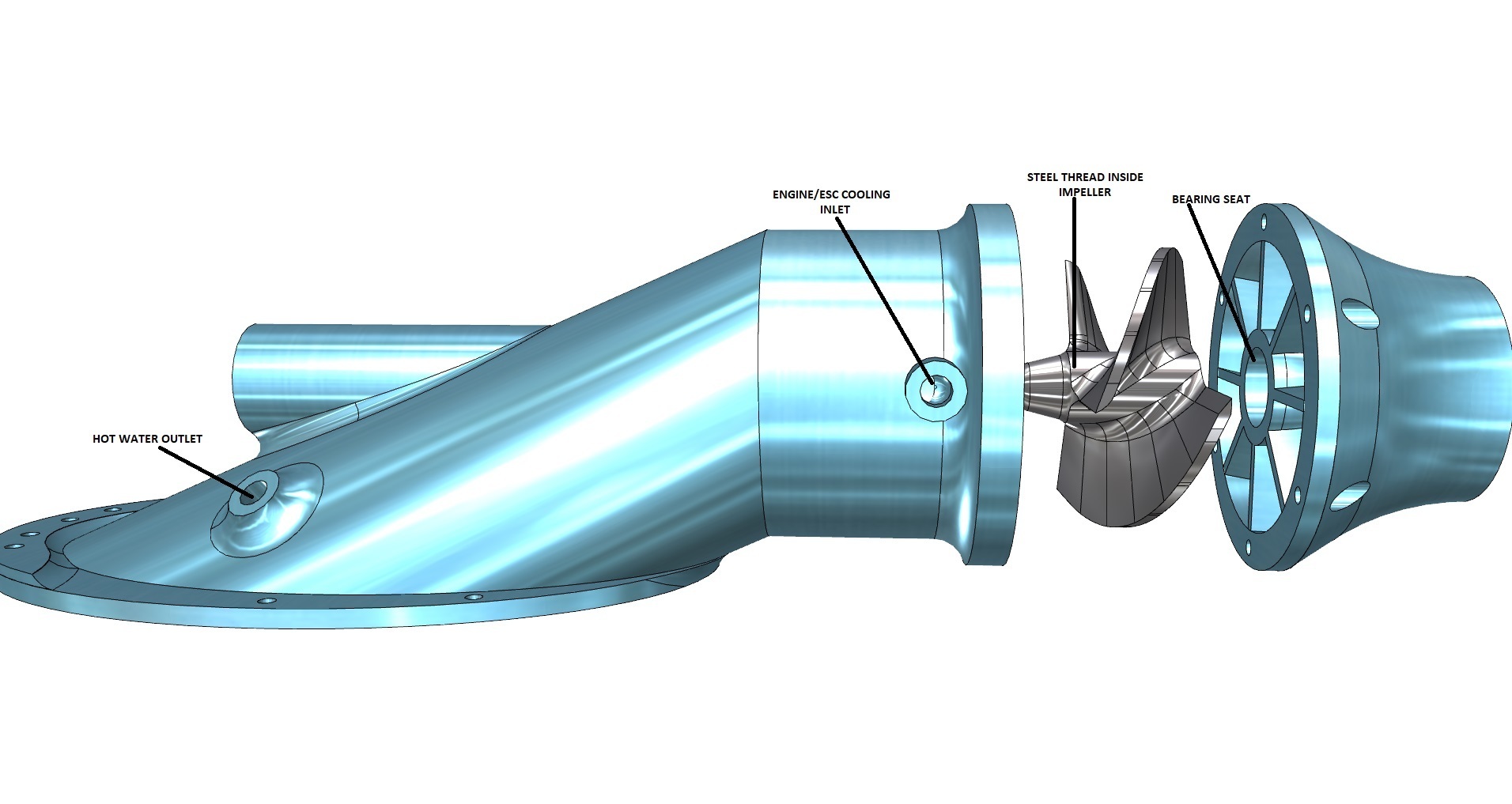 STL file WATER JET PUMP PROPULSION UNIT 80MM 🚰・3D printing idea to